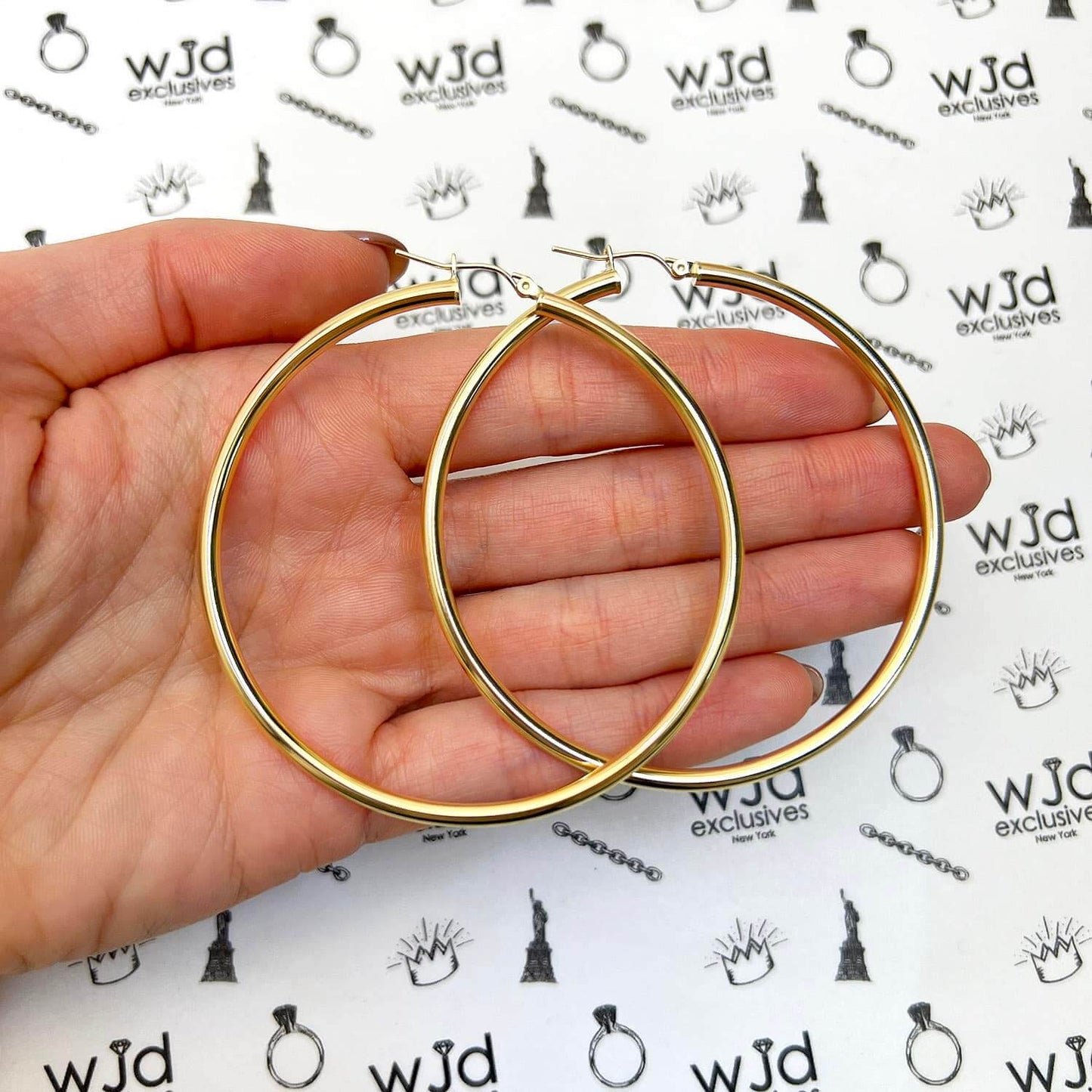10K Real Gold 3mm Hoop Earrings 2.5"