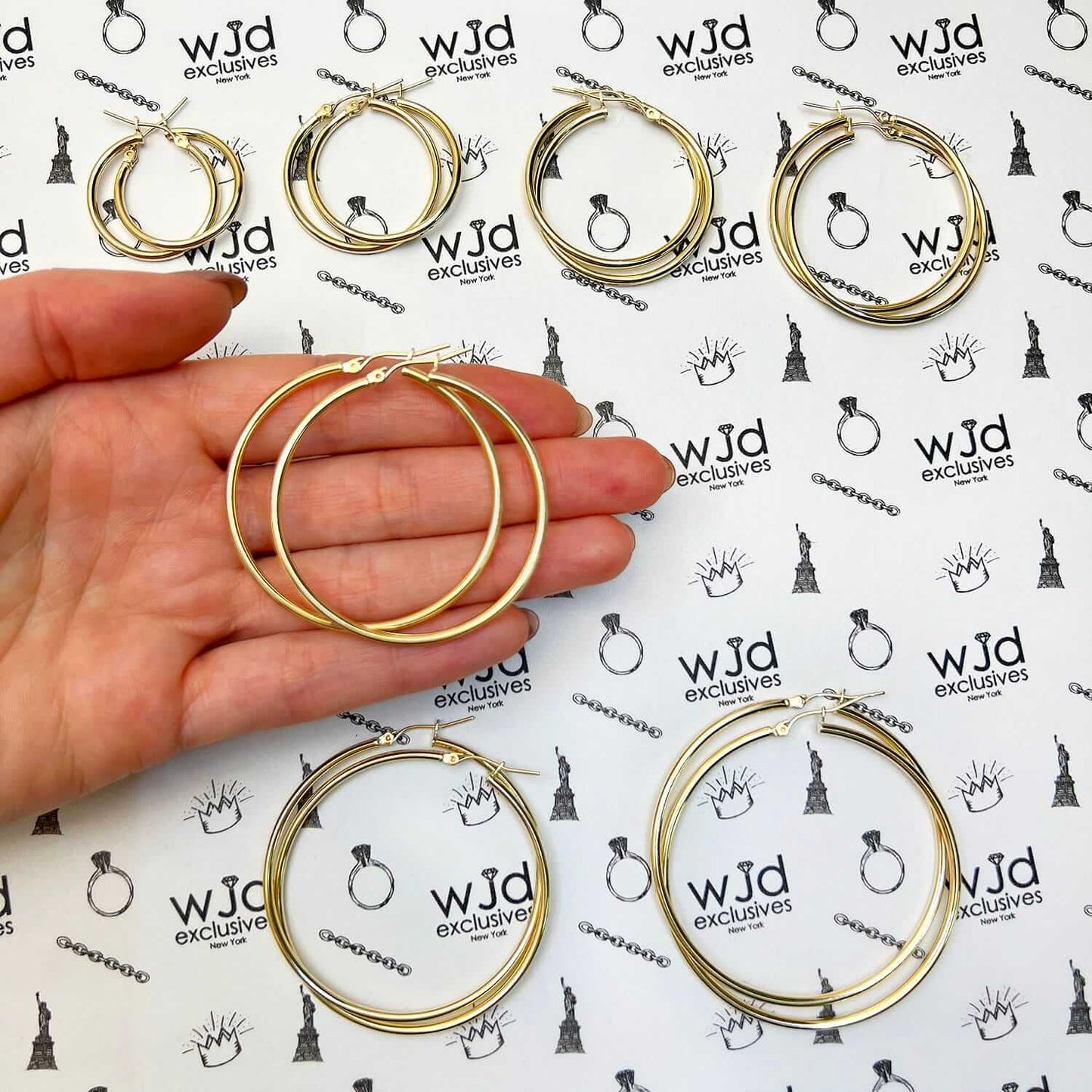 10K Yellow Gold 2mm Hoop Earrings 1"-2.1"