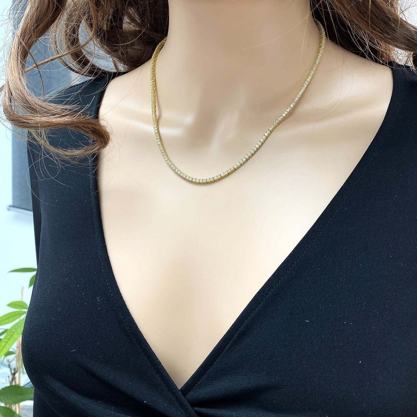 8.80Ctw Lab Diamond 14k Yellow Gold 2.5mm Tennis Chain Necklace 18"