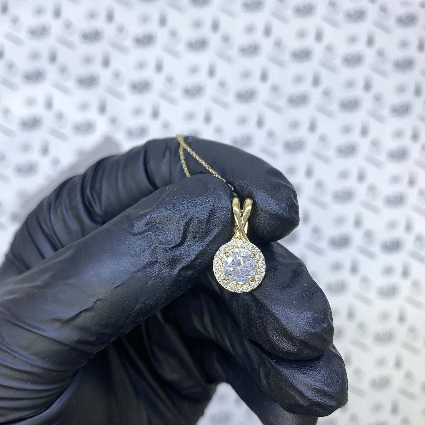 1.75CT CZ 14K Yellow White Rose Gold Halo Pendant with 18" Chain