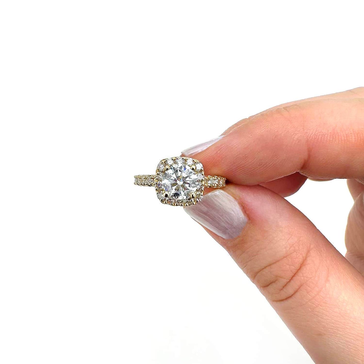 1.85CT T.W Lab-Grown Diamonds 18K Real Gold Yellow Halo Engagement Ring