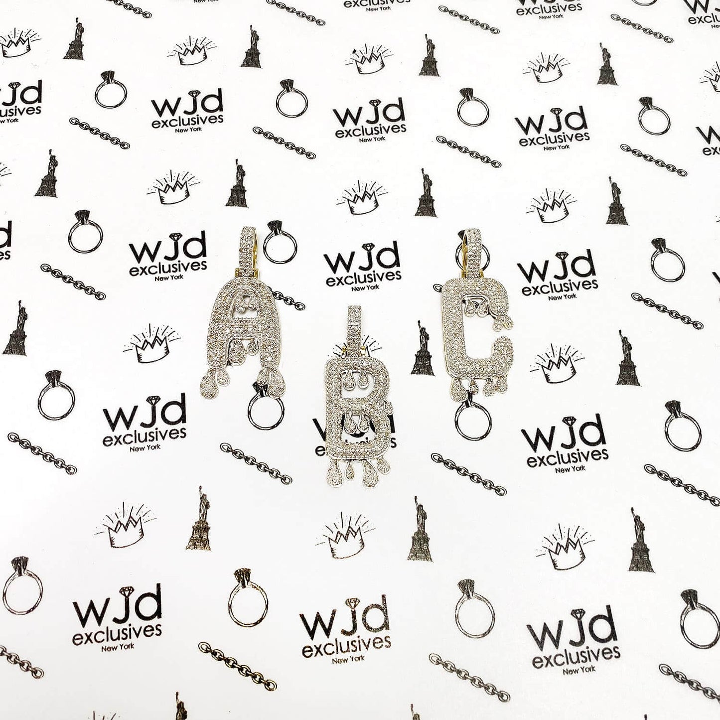 0.65CTW Real Diamond 10K Rea Gold Dripping Initial Letter Pendant 1.6"