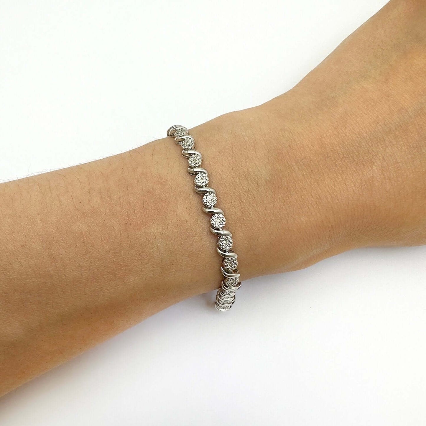 0.10CTW Real Diamond Sterling Silver Tennis Bracelet 7.5"