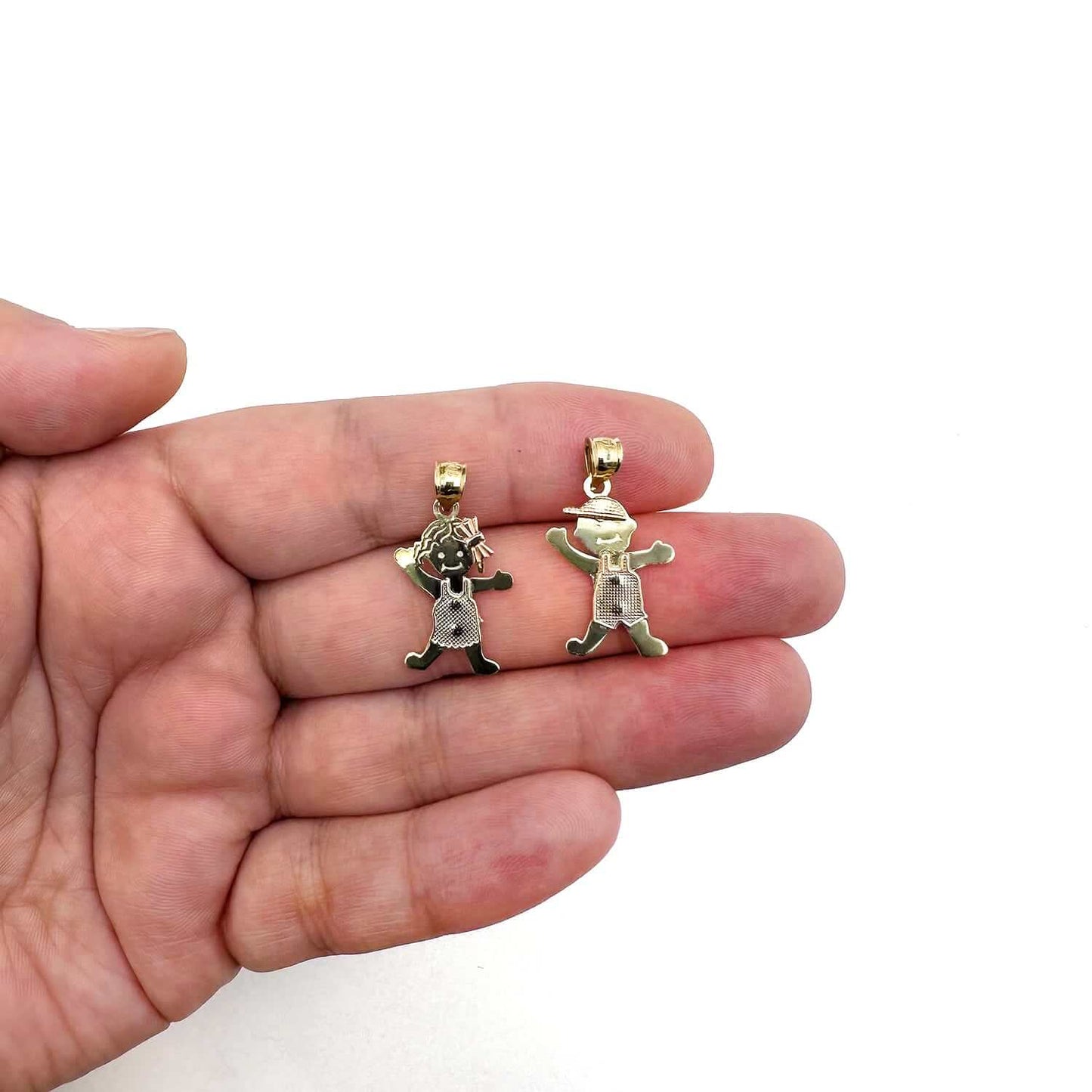 14K Real Gold Tri-Color White Rose Boy or Girl Pendant 0.9"