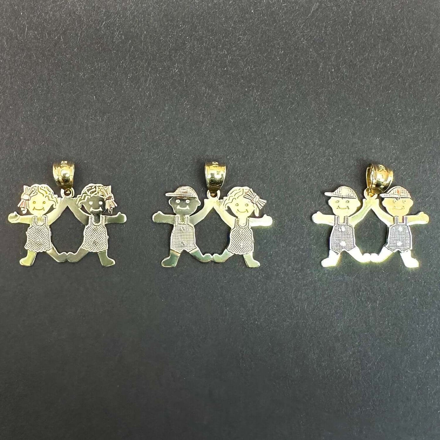 14K Real Gold Tri-Color Boy Girl 3 Choices Pendant 0.9"