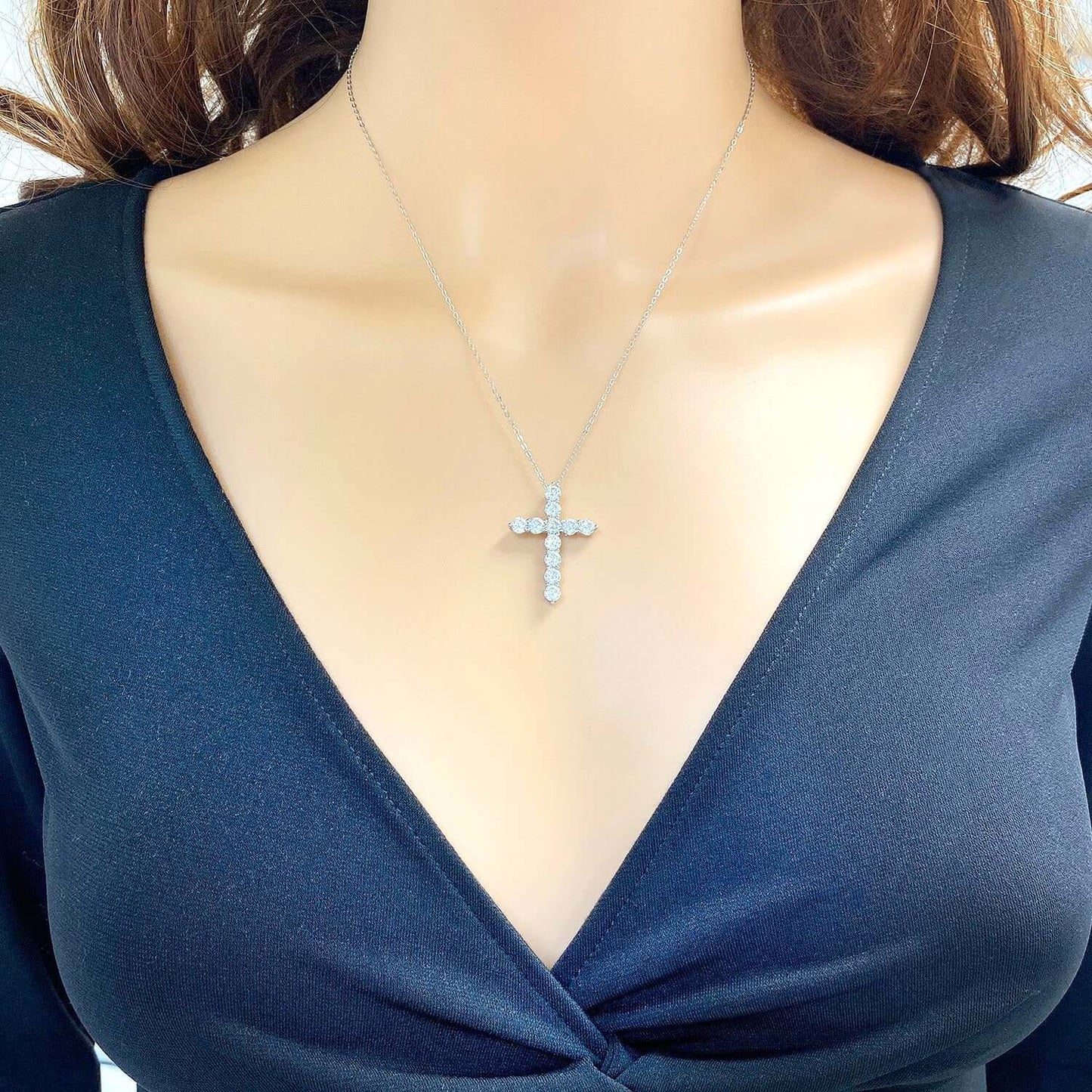 14K Yellow White Gold Over Sterling Silver CZ Cross Necklace 18"