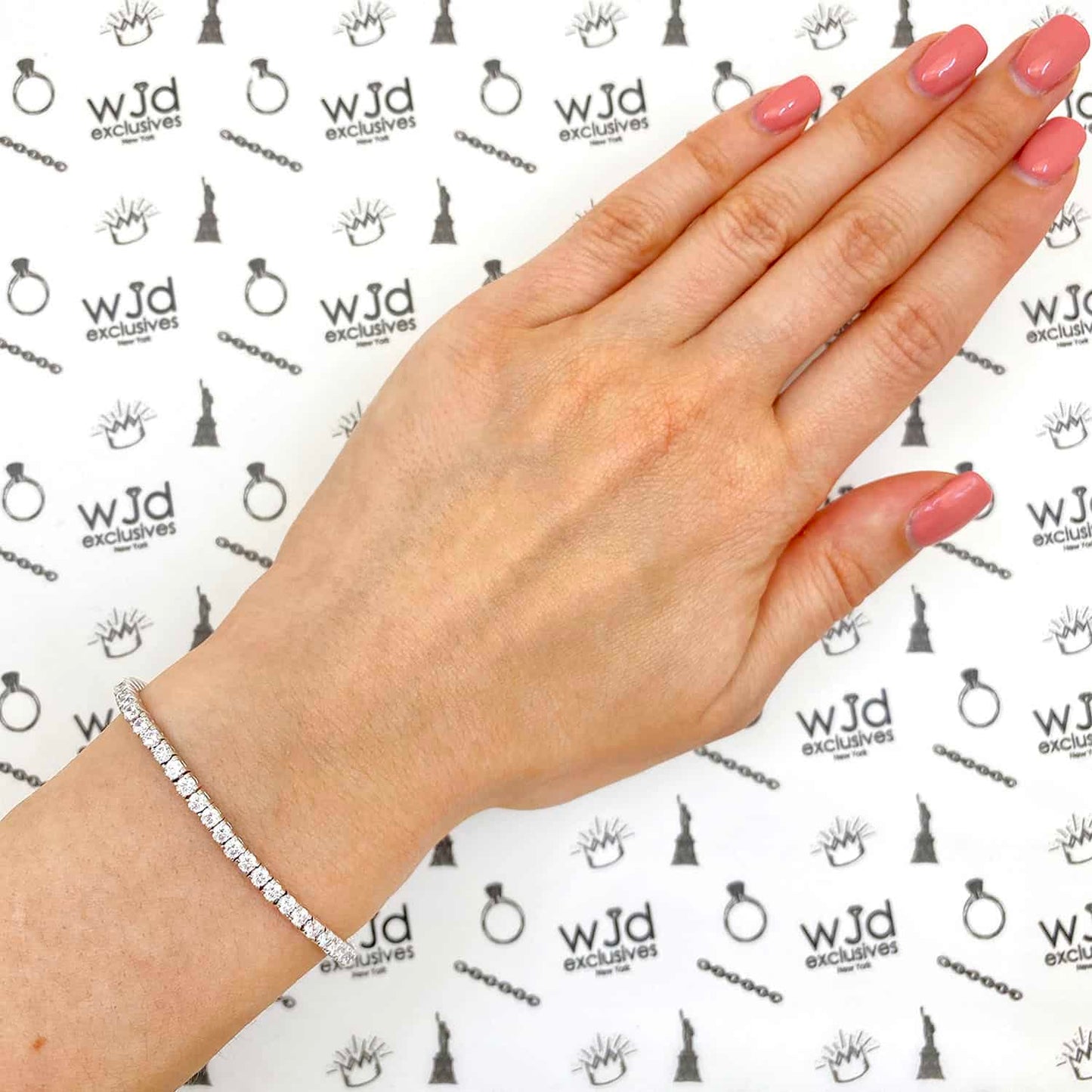 14K White Gold Over Silver White Zirconia 3mm Tennis Bracelet 5"-8"