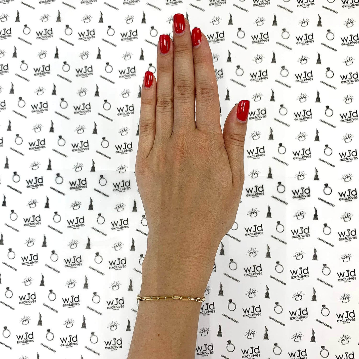 Yellow Gold Over Sterling Silver 2.5mm Elongated Paperclip Bracelet (Solid Links) 7"-8"