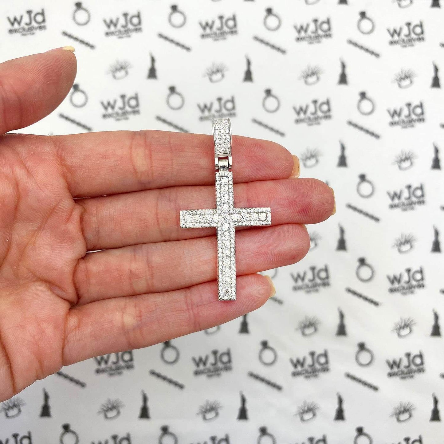 14k Yellow White Gold Over Silver White Zirconia Cross Pendant 1.97"