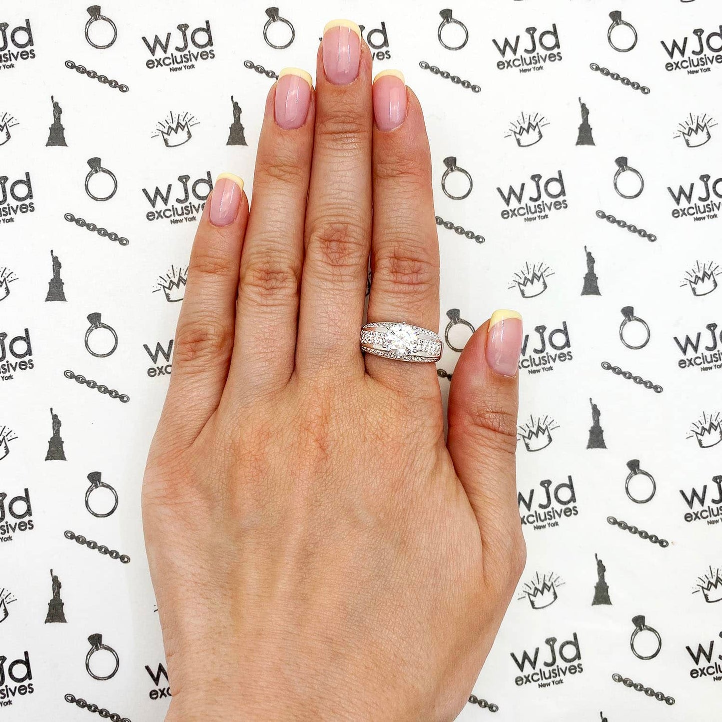 3.1CTW CZ 14K Gold White Wide Engagement Ring