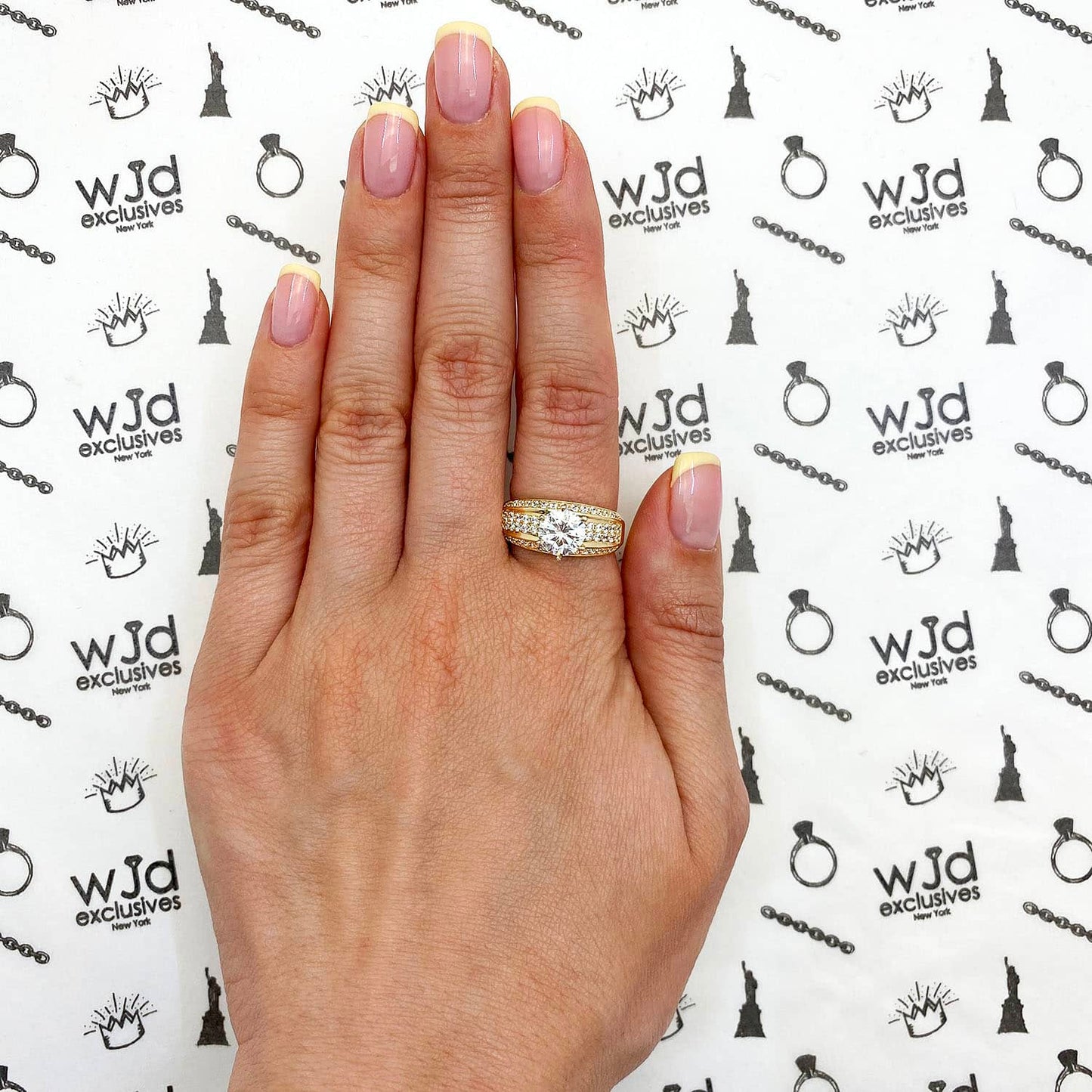 3.1CTW CZ 14K Gold Yellow Wide Engagement Ring