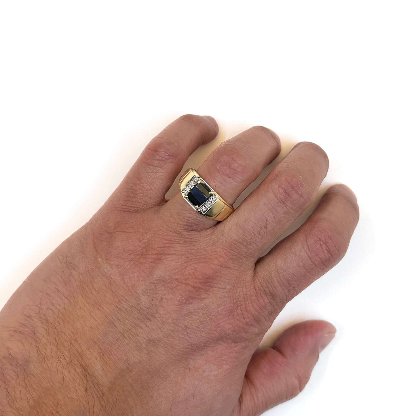 0.02CTW Real Diamond 10K Real Gold Black Onyx Signet Ring