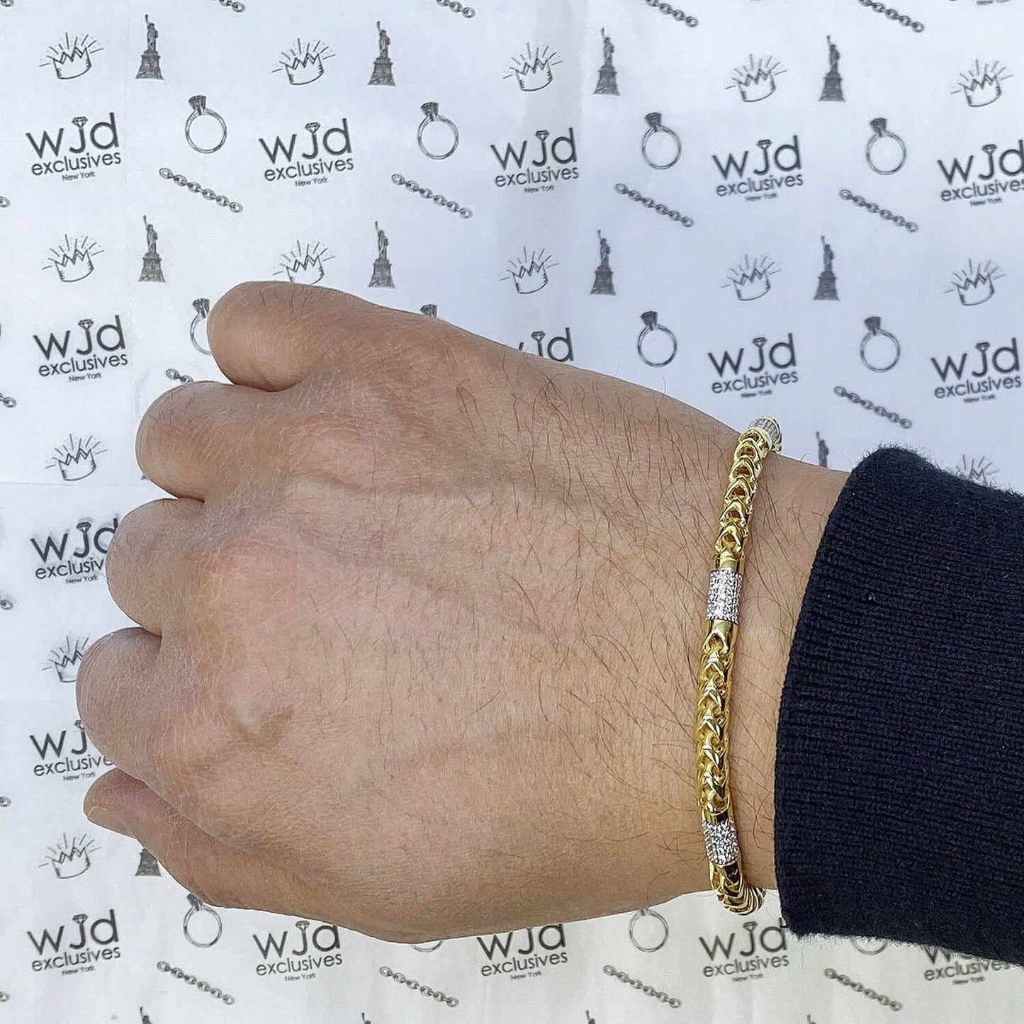 14K Yellow Gold 5mm Round Franco CZ Bullet Bracelet (Solid Links) 8.5"