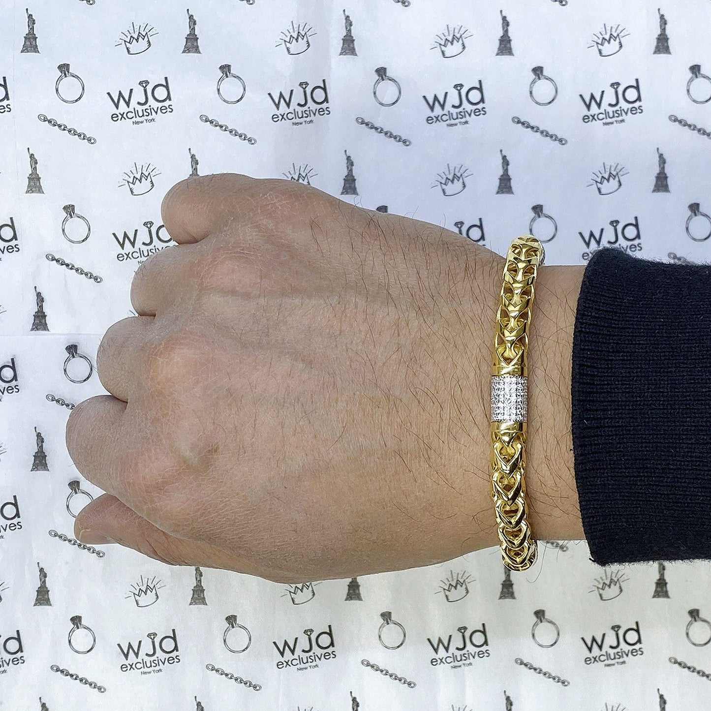 14K Yellow Gold 7.5mm Round Franco CZ Bullet Bracelet 8.5″