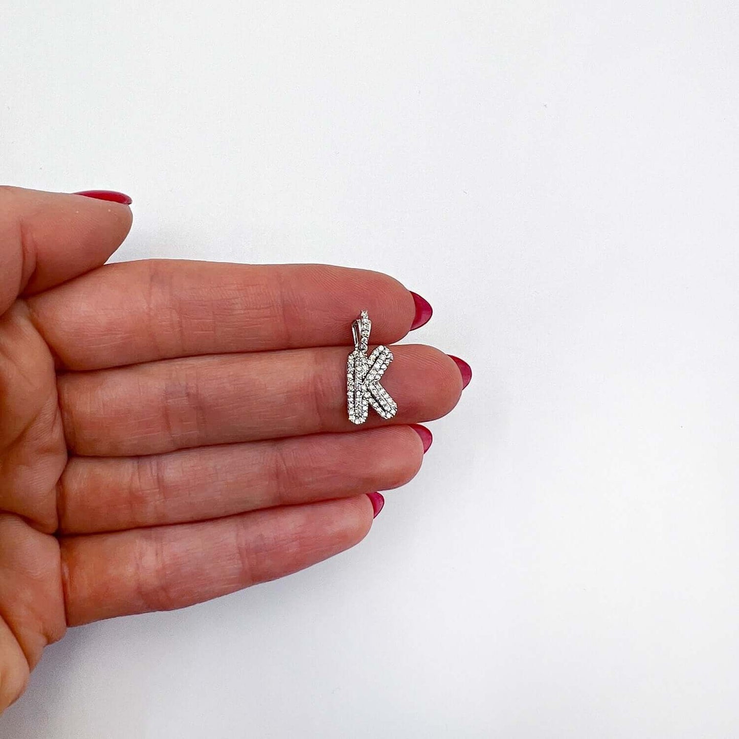 .22CTW Real Diamond 10K White Gold Double Layer Initial Letter Pendant