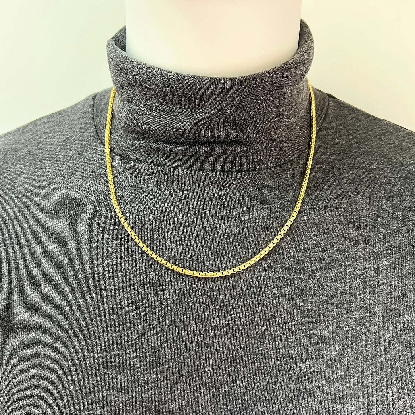 18K Yellow Gold Over Sterling Silver 3mm Solid Round Box Chain Necklace 18"-24"