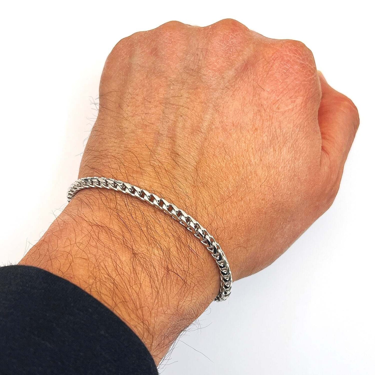 Solid 18K White Gold Over Sterling Silver 3.7mm Franco Bracelet 8"-9"