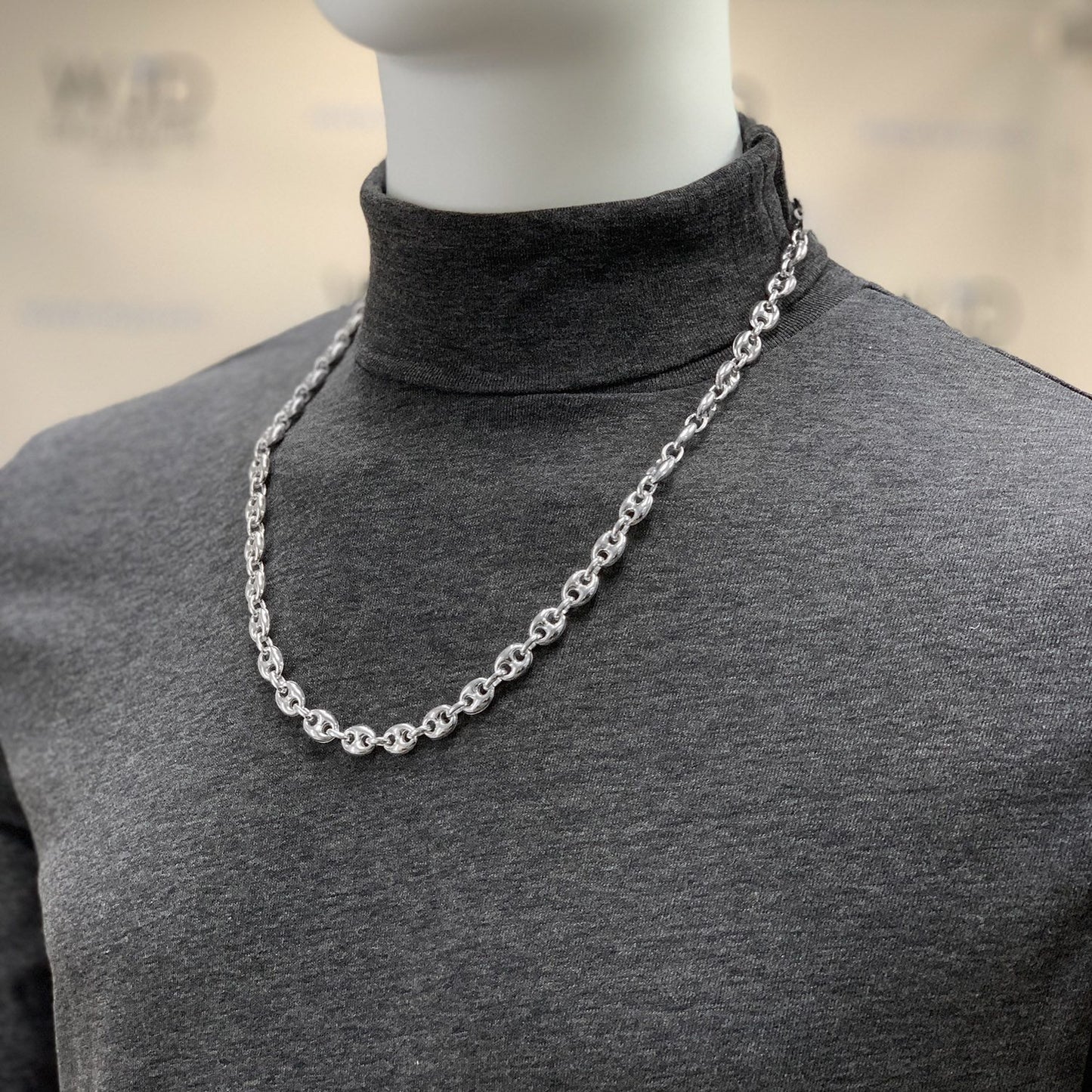 925 Sterling Silver 9.5mm Puffed Anchor Mariner Chain Necklace 22"-36"