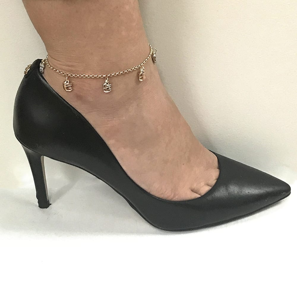 10k Tri-Color Yellow Gold Rolo Anklet Elephant Charm Ankle Bracelet 9" 10" Adj.