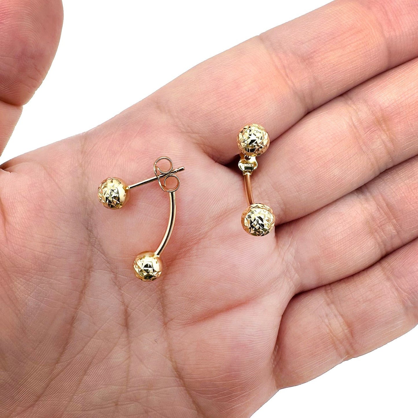 14K Yellow Gold 5.9mm Diamond Cut Telephone Style Push Back Stud Earrings