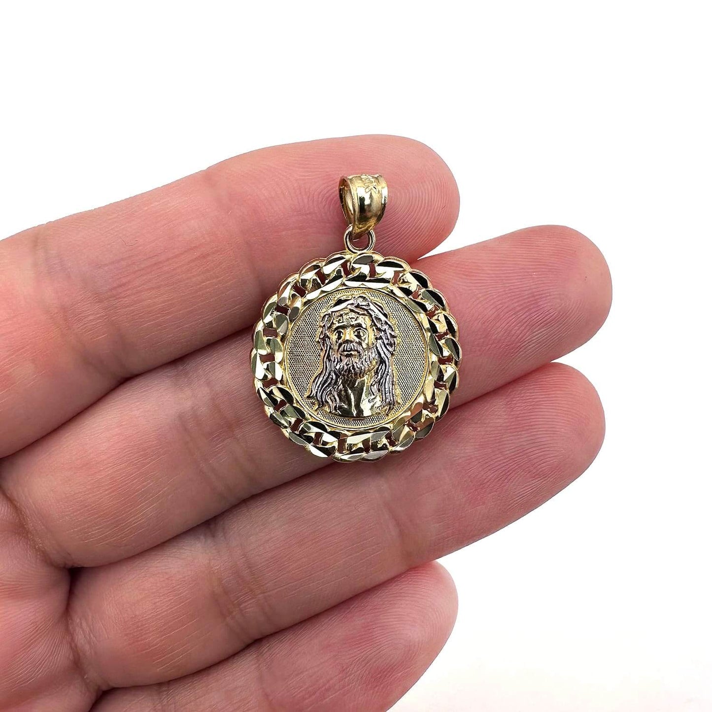 10K Gold Yellow White Two-Tone Jesus Pendant 1.1"