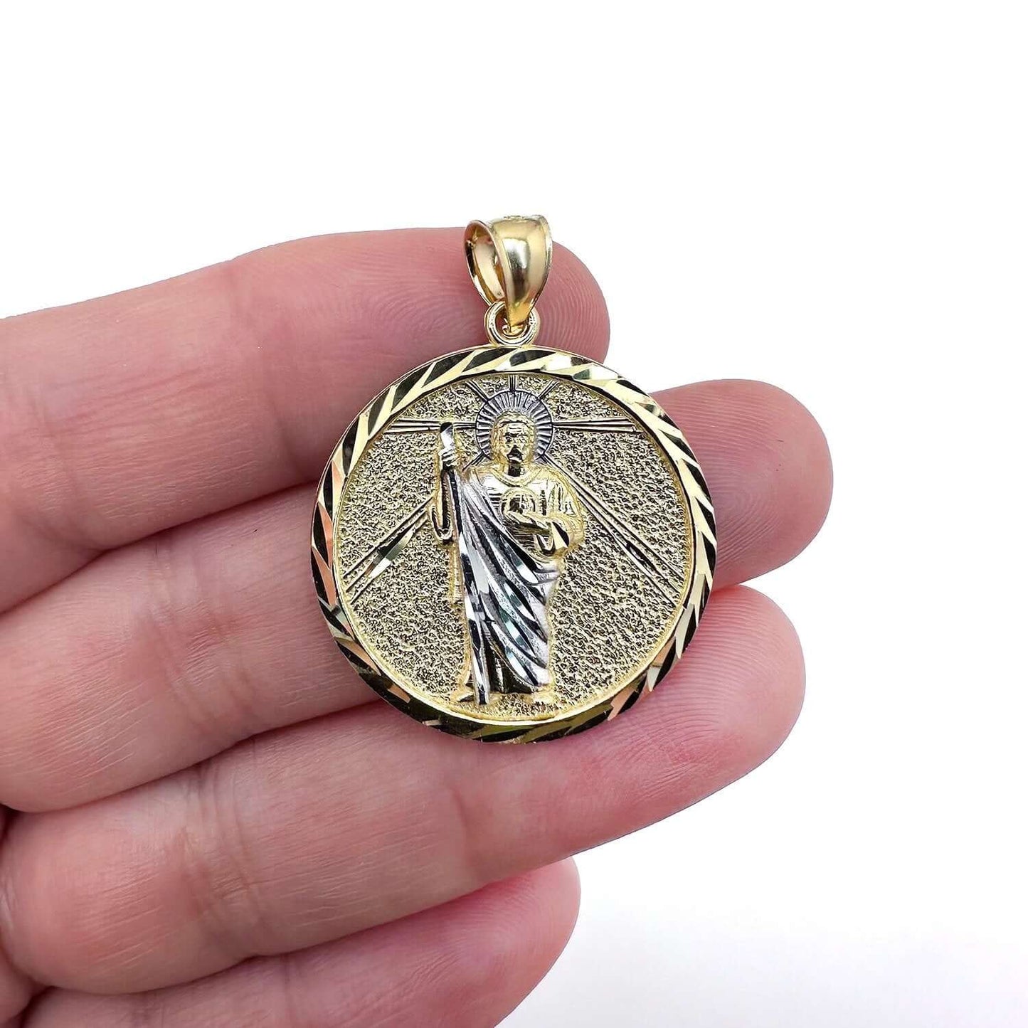 10K Gold Yellow White Two-Tone Jesus Pendant 1.4"