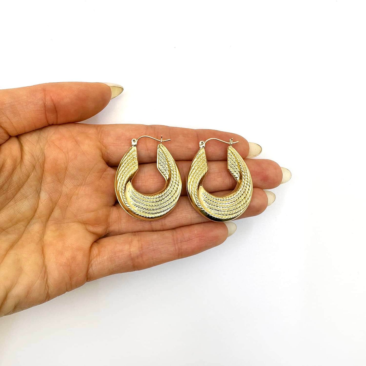 10K Yellow Gold Woven Ropes Textured Hoop Earrings 35mm