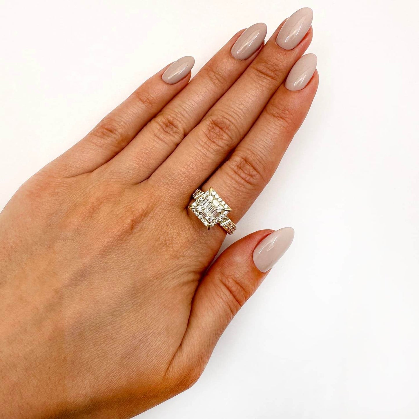 10K Gold Yellow CZ Baguette Angled Cuts Cocktail Ring