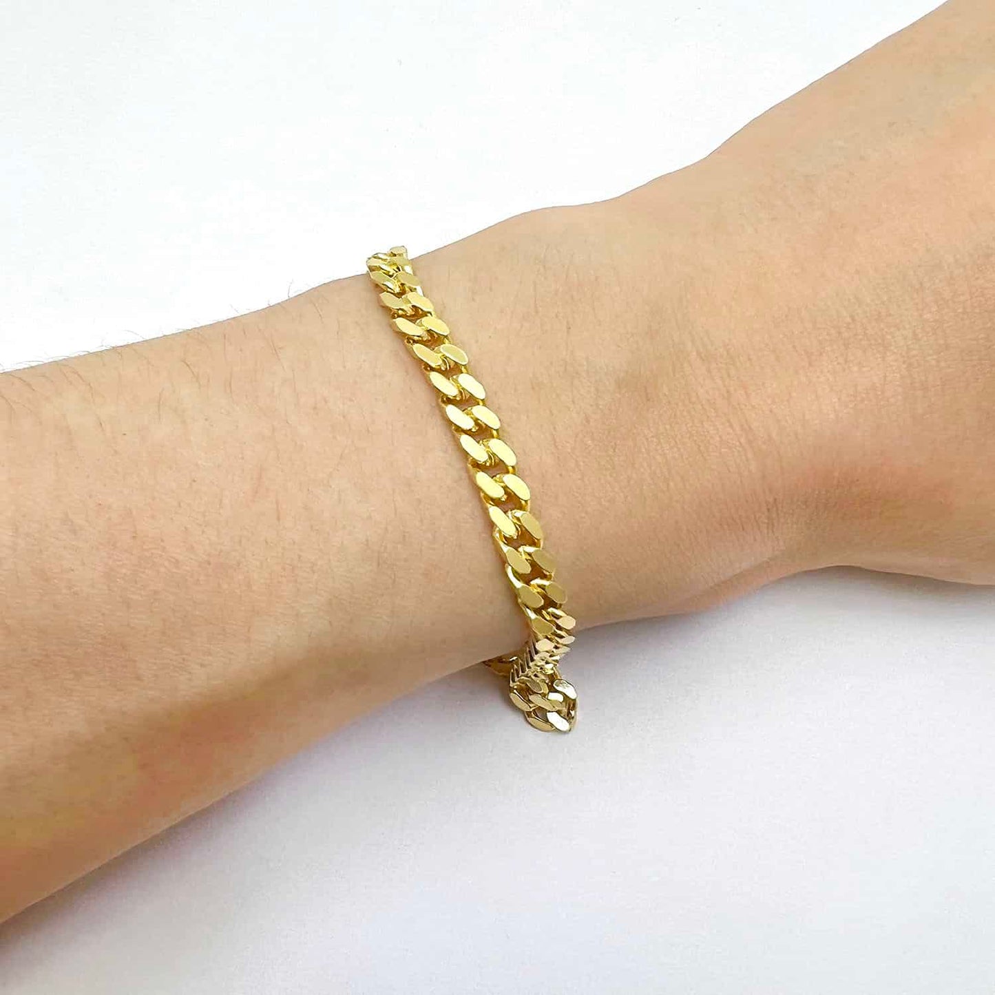 Solid 18K Yellow Gold Over Sterling Silver 4.5mm Flat Miami Cuban Bracelet 7"-8"