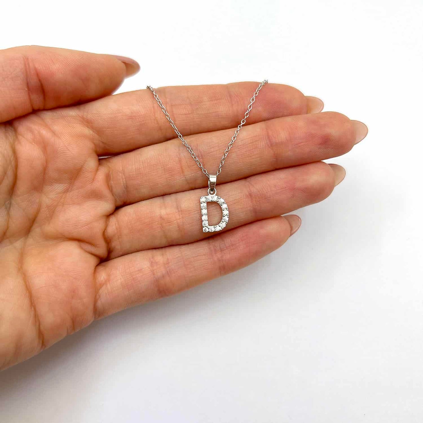 Sterling Silver CZ Initial Pendant Chain Necklace 18"