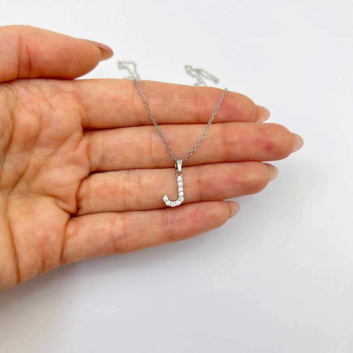 Sterling Silver CZ Initial Pendant Chain Necklace 18"