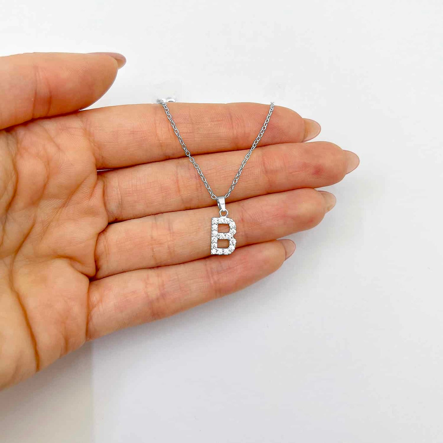 Sterling Silver CZ Initial Pendant Chain Necklace 18"