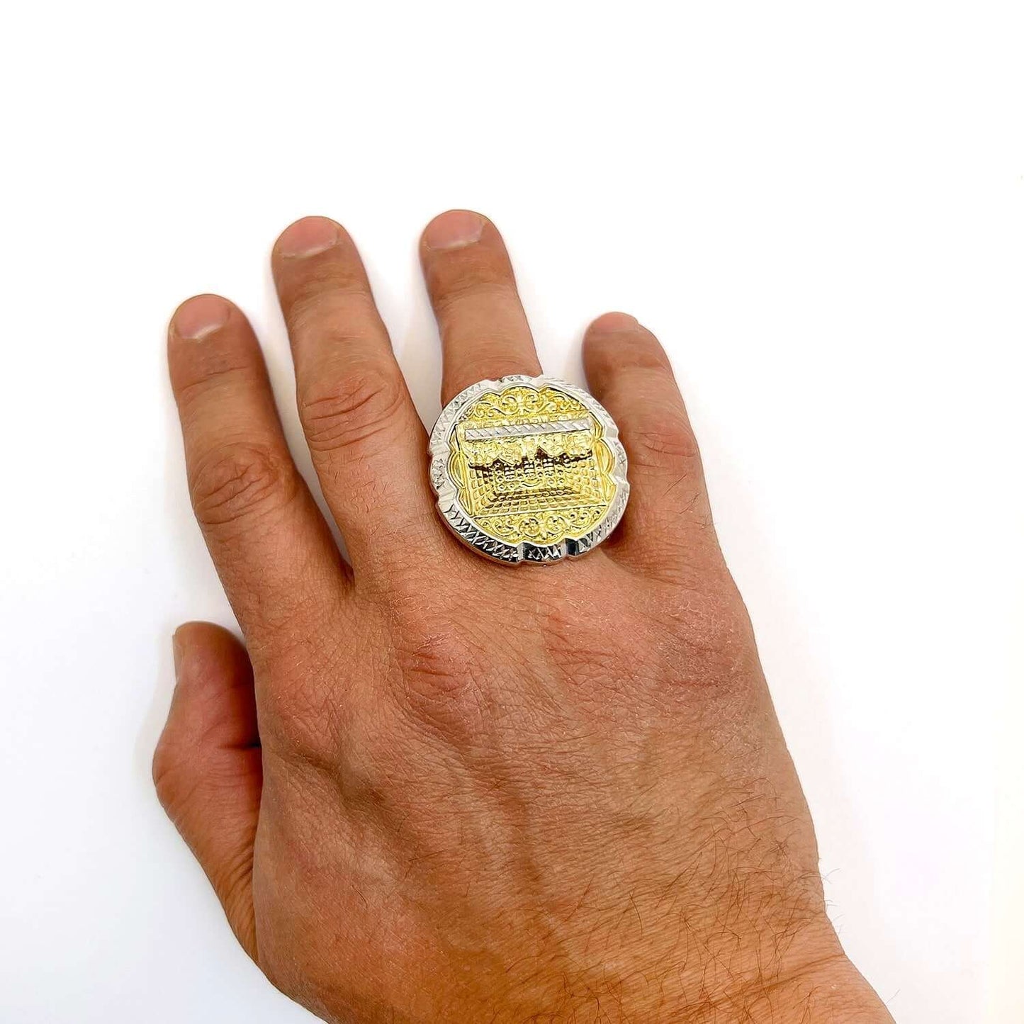10K Gold Two-Tone Yellow White Diamond Cut Last Supper Signet Ring