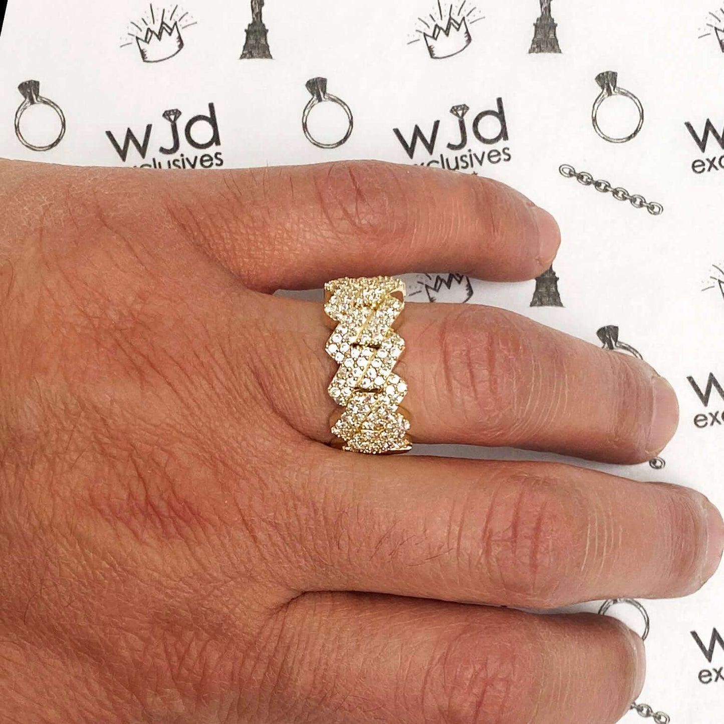 14K Yellow Gold CZ Micro Pave Four Prong Edge Miami Cuban Ring