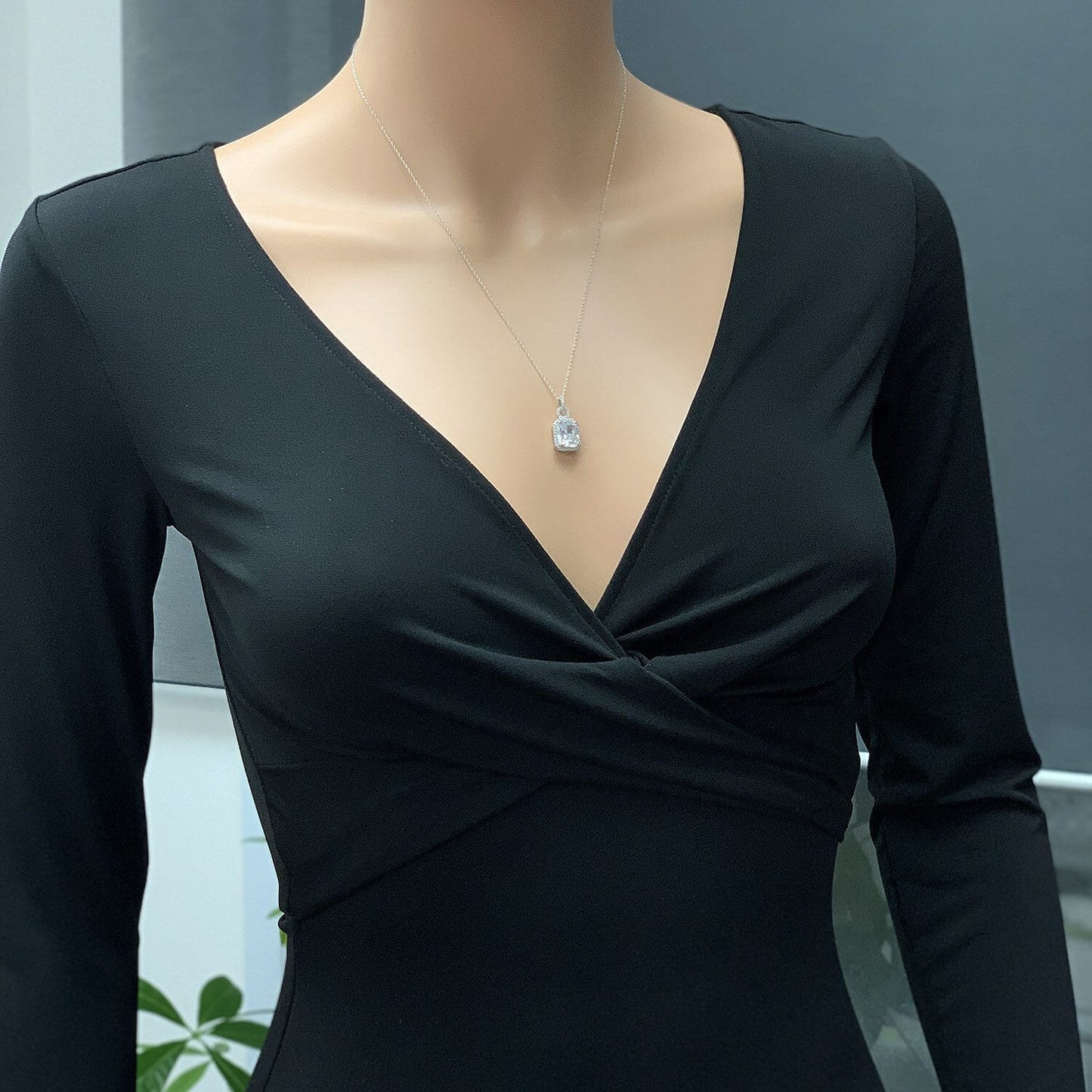14K Gold 4.50CTW Emerald-Cut CZ Halo Pendant Chain Necklace 18"