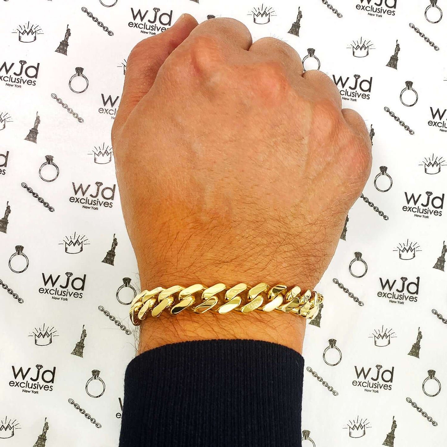 10K Gold Yellow CZ 11mm Pave Box Clasp Miami Bracelet 8.5"