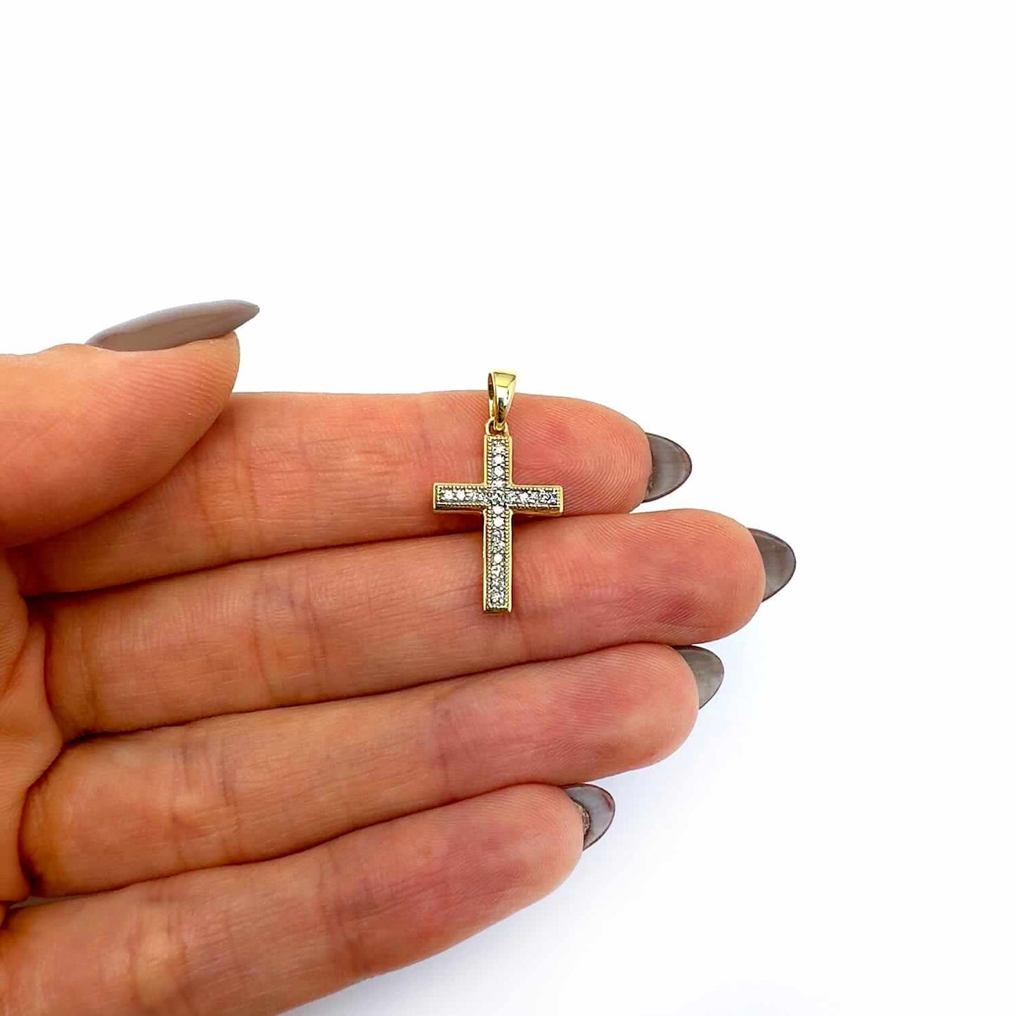 .11CTW Real Diamond 10K Real Gold Modern Cross Pendant