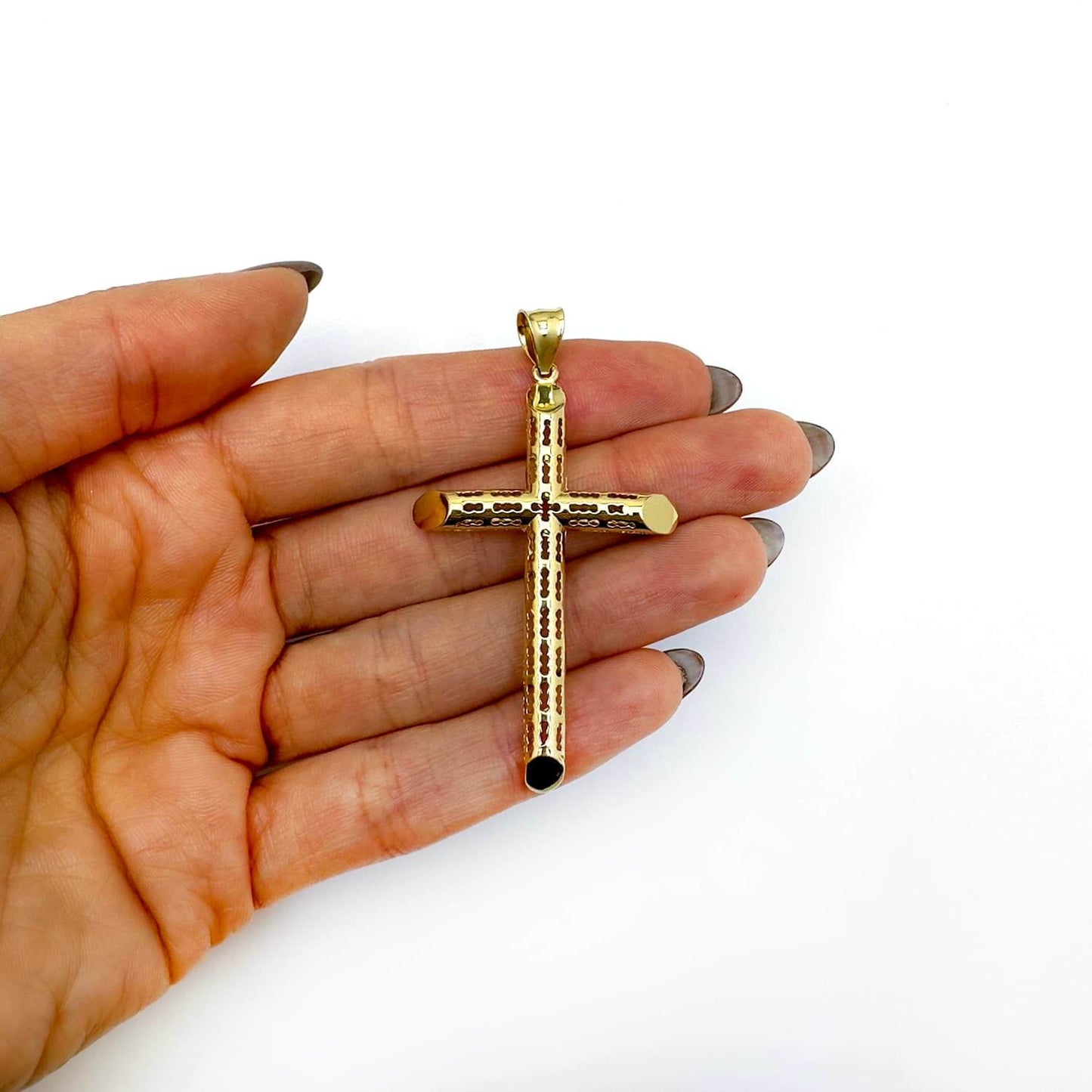 14K Real Gold Openwork Filigree Cross Pendant 2.3"