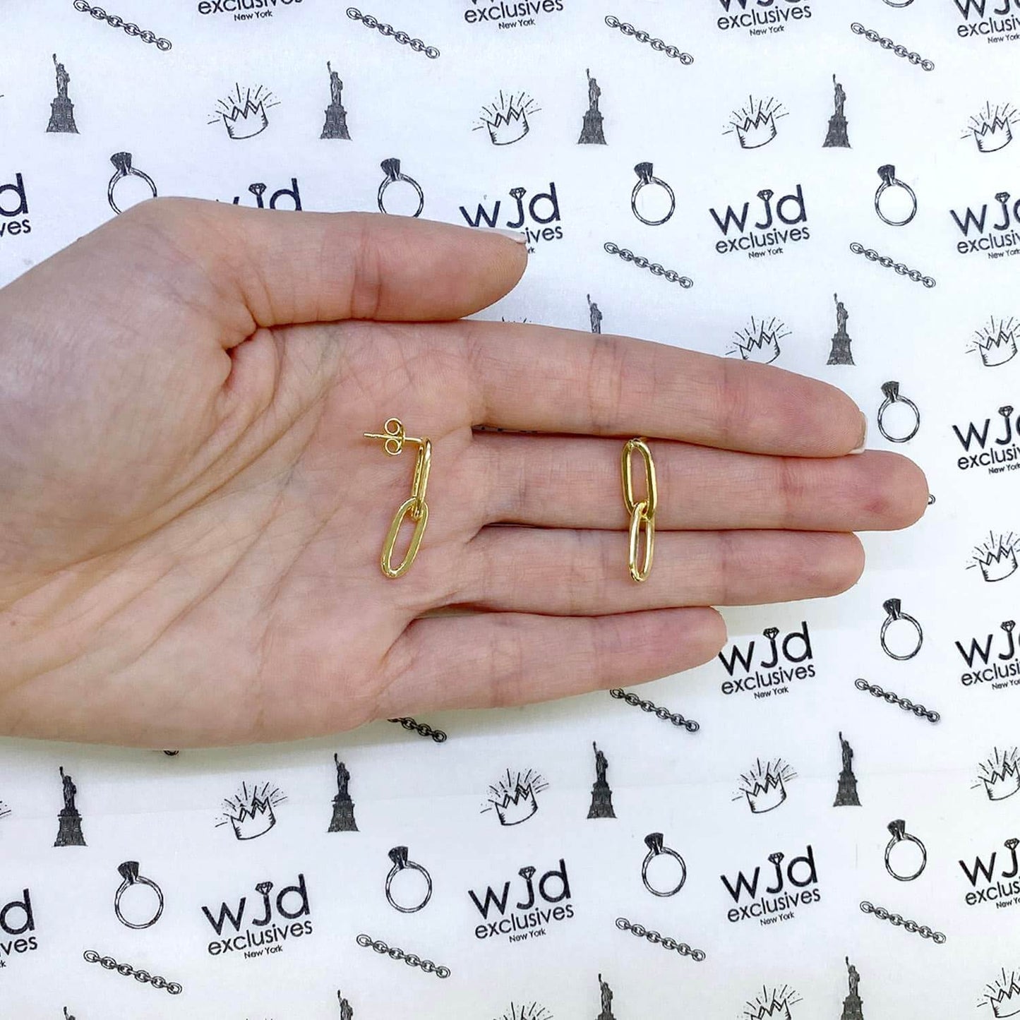 Yellow White Gold Tone 925 Silver Paperclip Earrings 24mm
