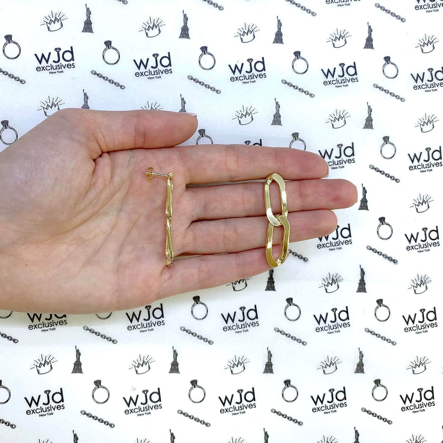 Yellow Gold Over 925 Silver Flat Elongated Paperclip Drop Earrings 41mm