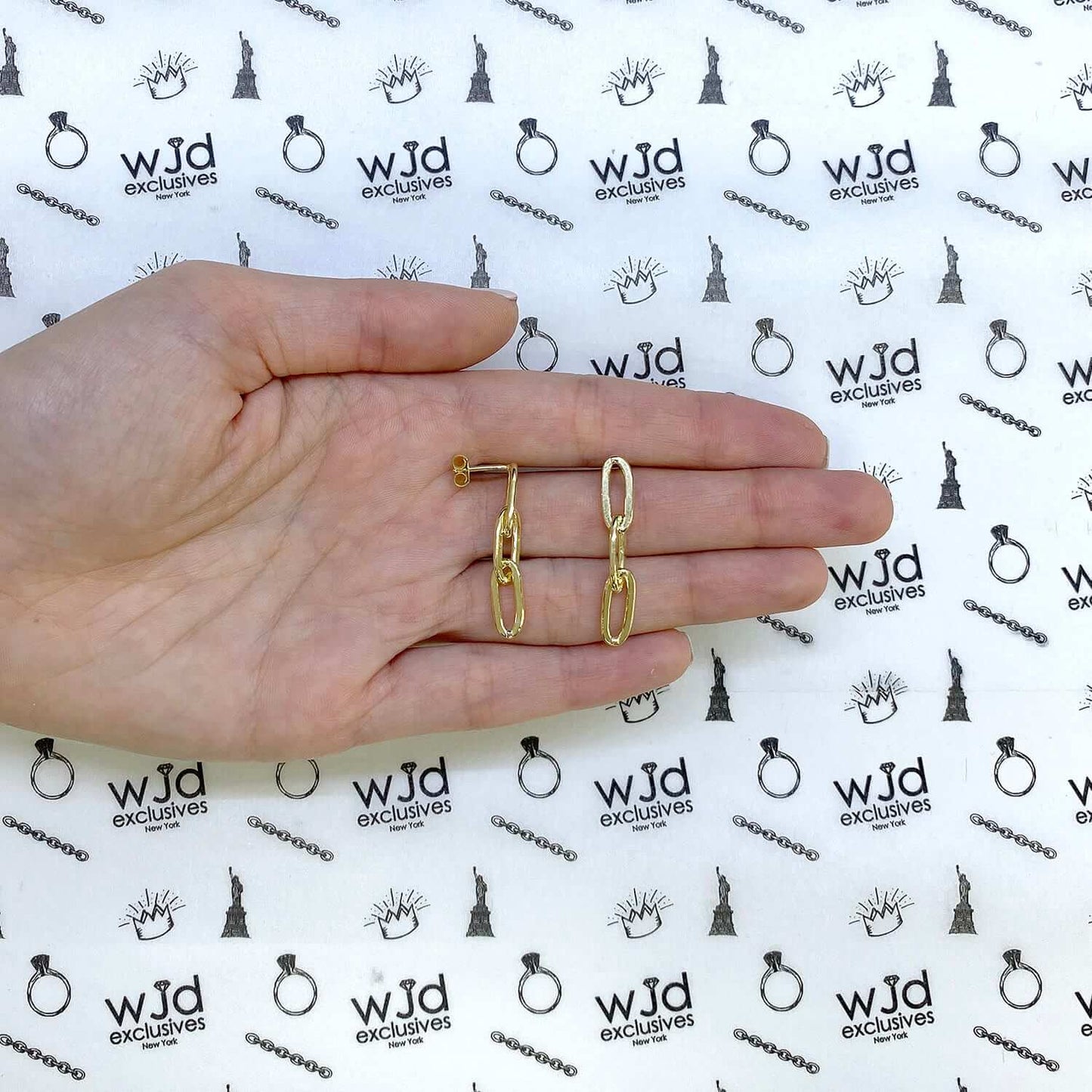 Yellow White Gold Tone 925 Silver Paperclip Earrings 35mm