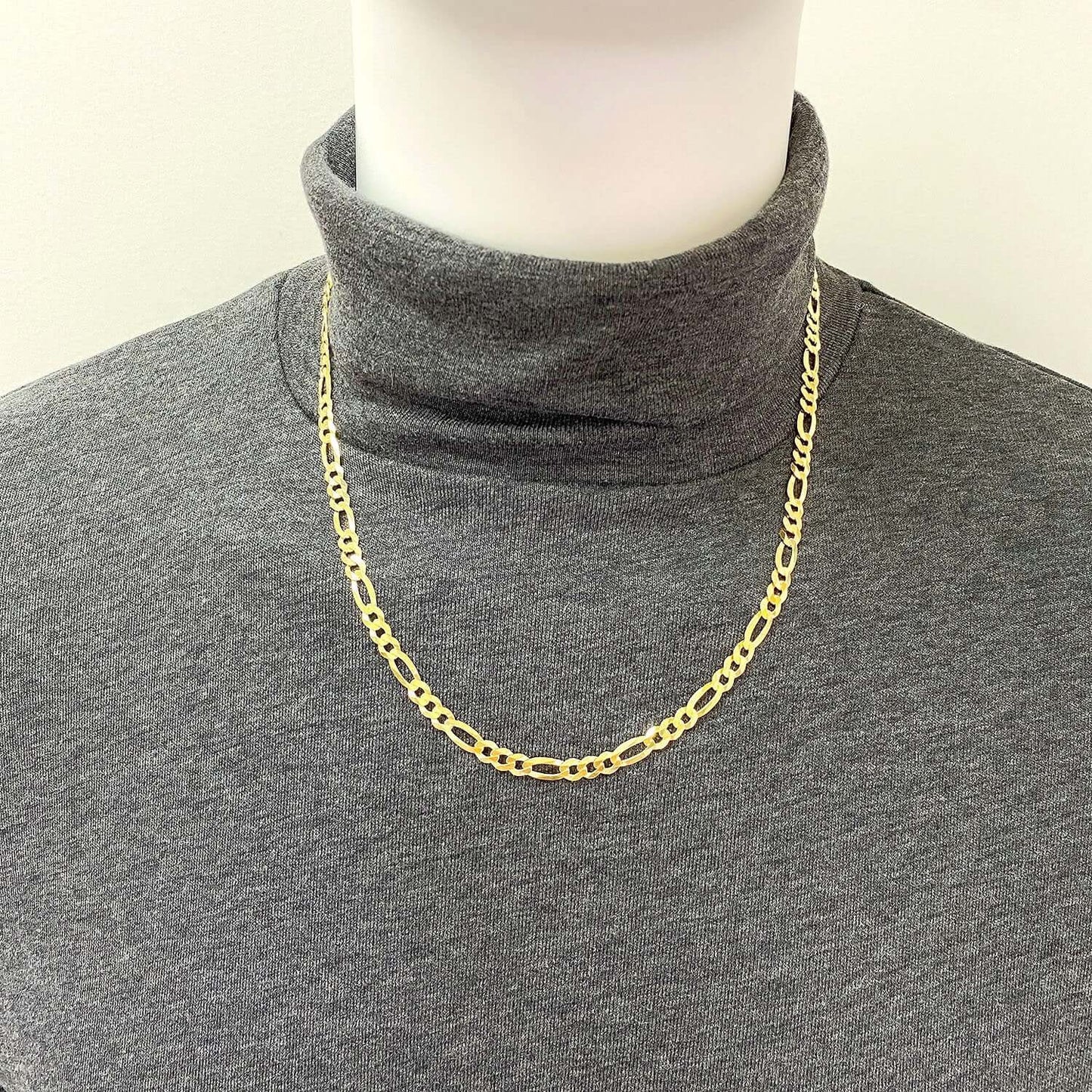 Solid 18K Gold Over Silver 5mm Figaro Chain Necklace 18"-24"