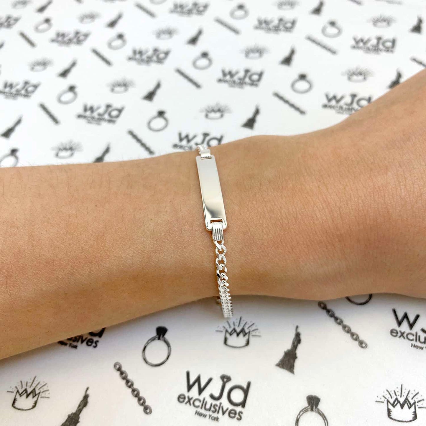 Kid's Solid 14K Gold Over Silver 2.7mm Miami Personalized ID Bar Bracelet 6"