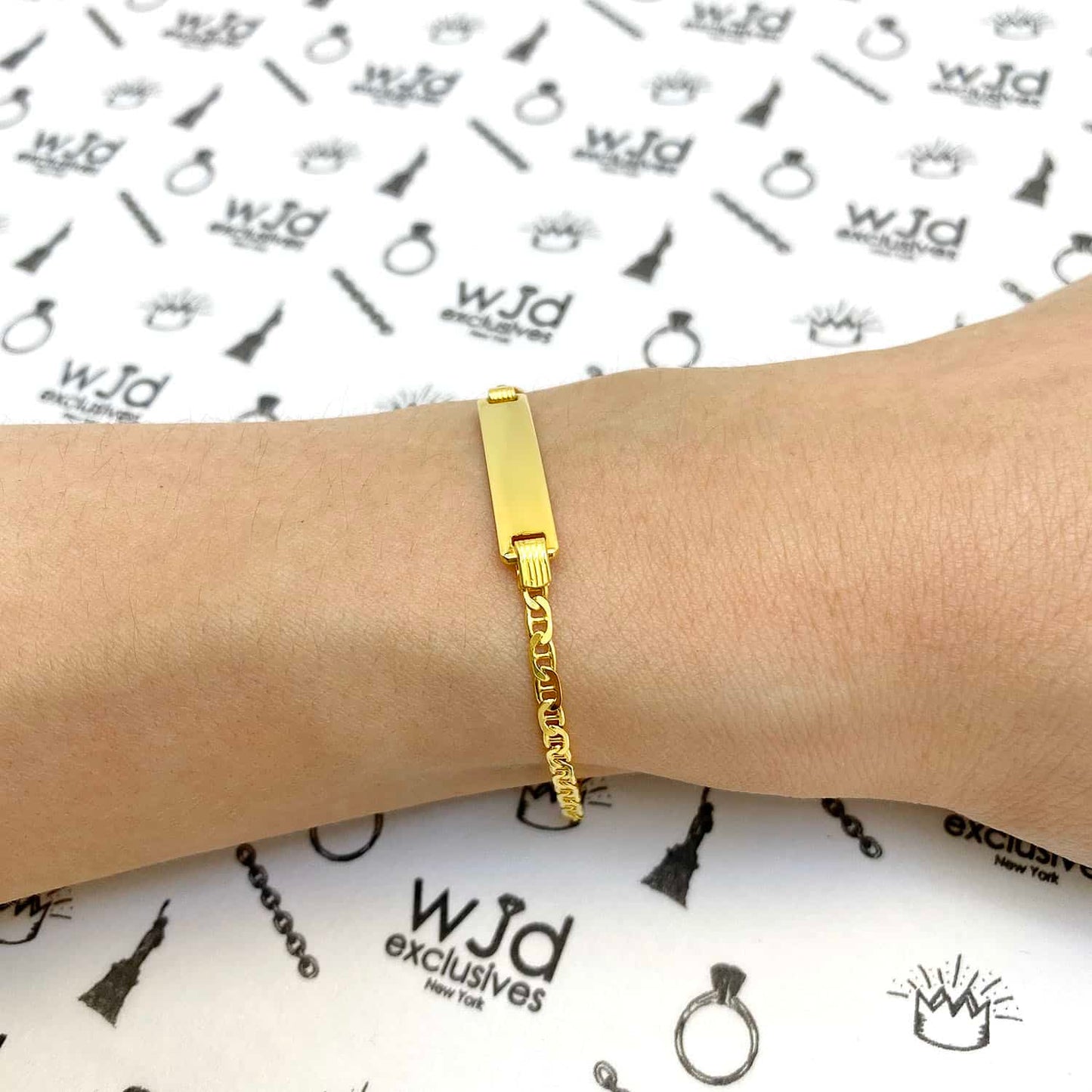 Kid's 14K Yellow White Gold Over Silver 2.5mm Anchor Mariner ID Bar Bracelet 6"