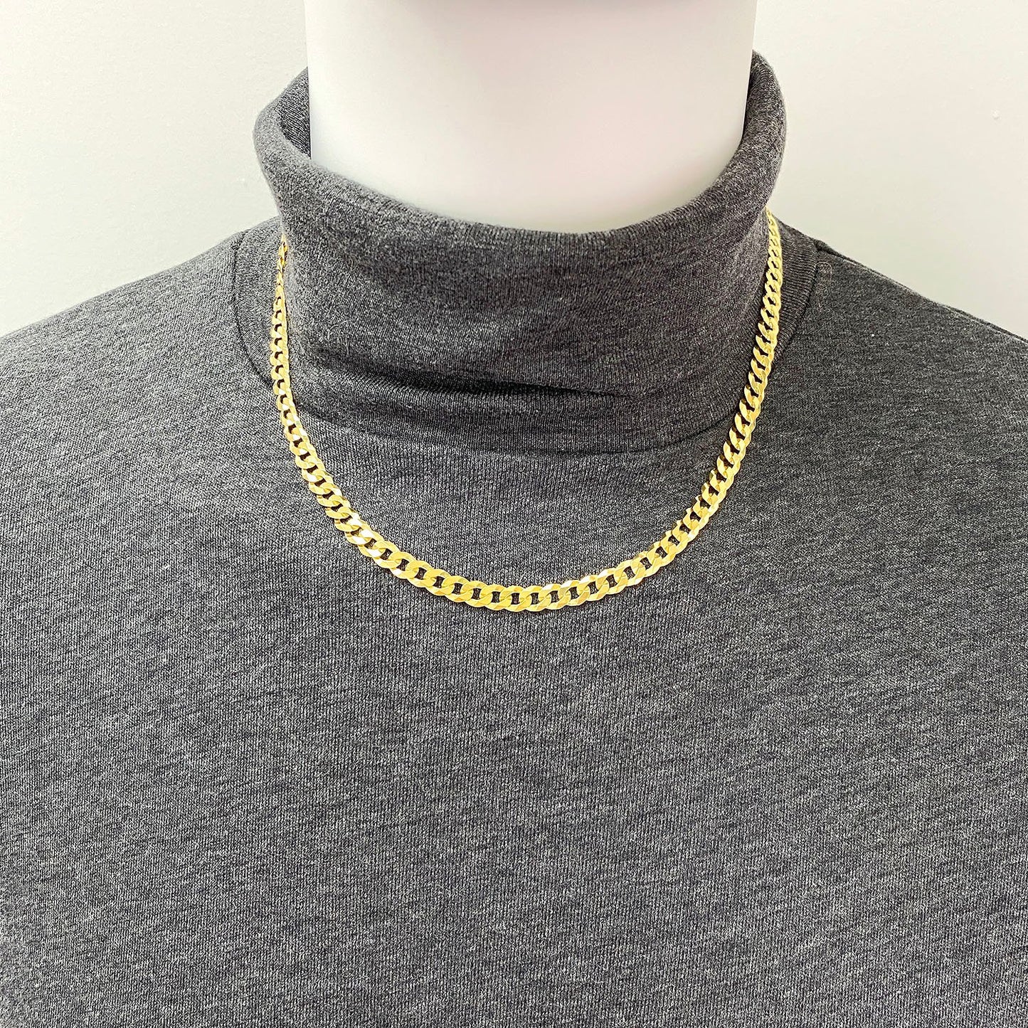 Solid 18K Gold Over Sterling Silver 6.5mm Cuban-Curb Chain Necklace 18"-24"