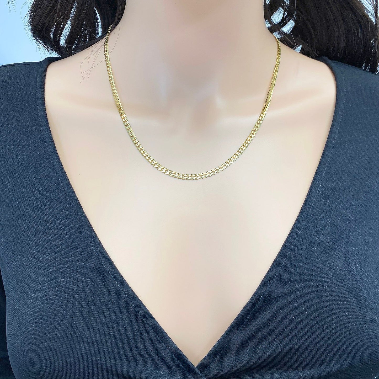 Solid 18K Gold Over Silver 3.6mm Cuban Chain Necklace 16"-24"