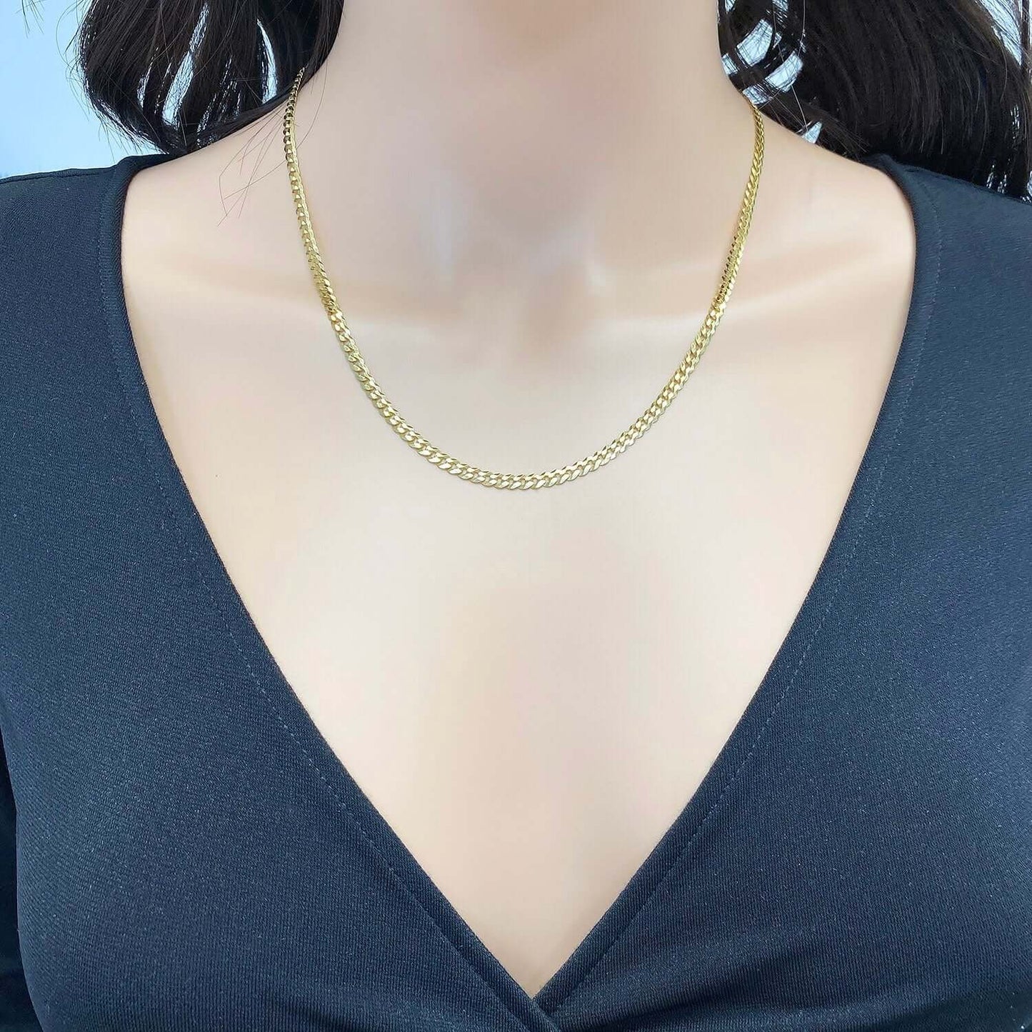 Solid 18K Gold Over Silver 3.6mm Cuban Chain 16"-24"