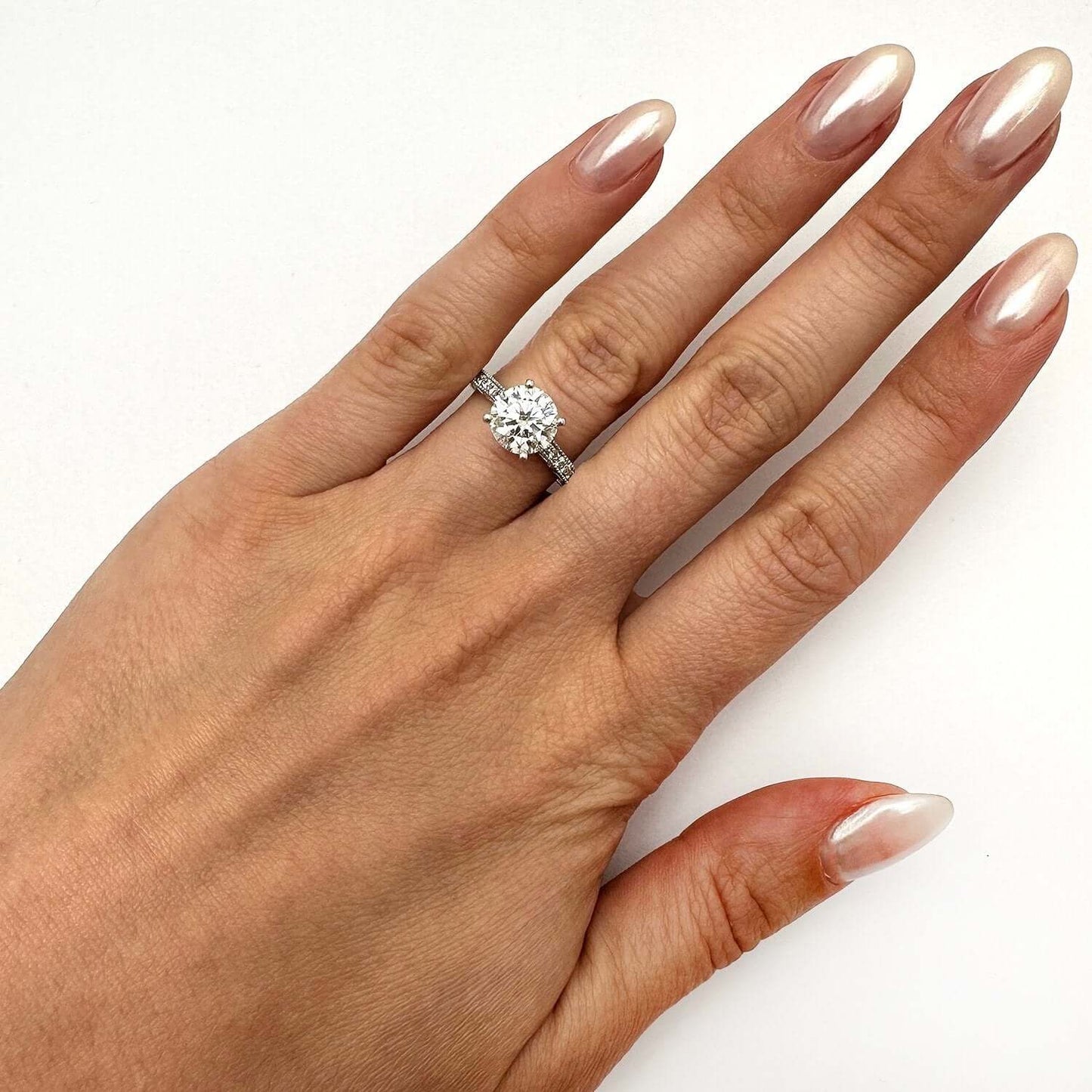 2.15CTW Real Diamond Moissanite 18K Gold White Antique-Style Engagement Ring