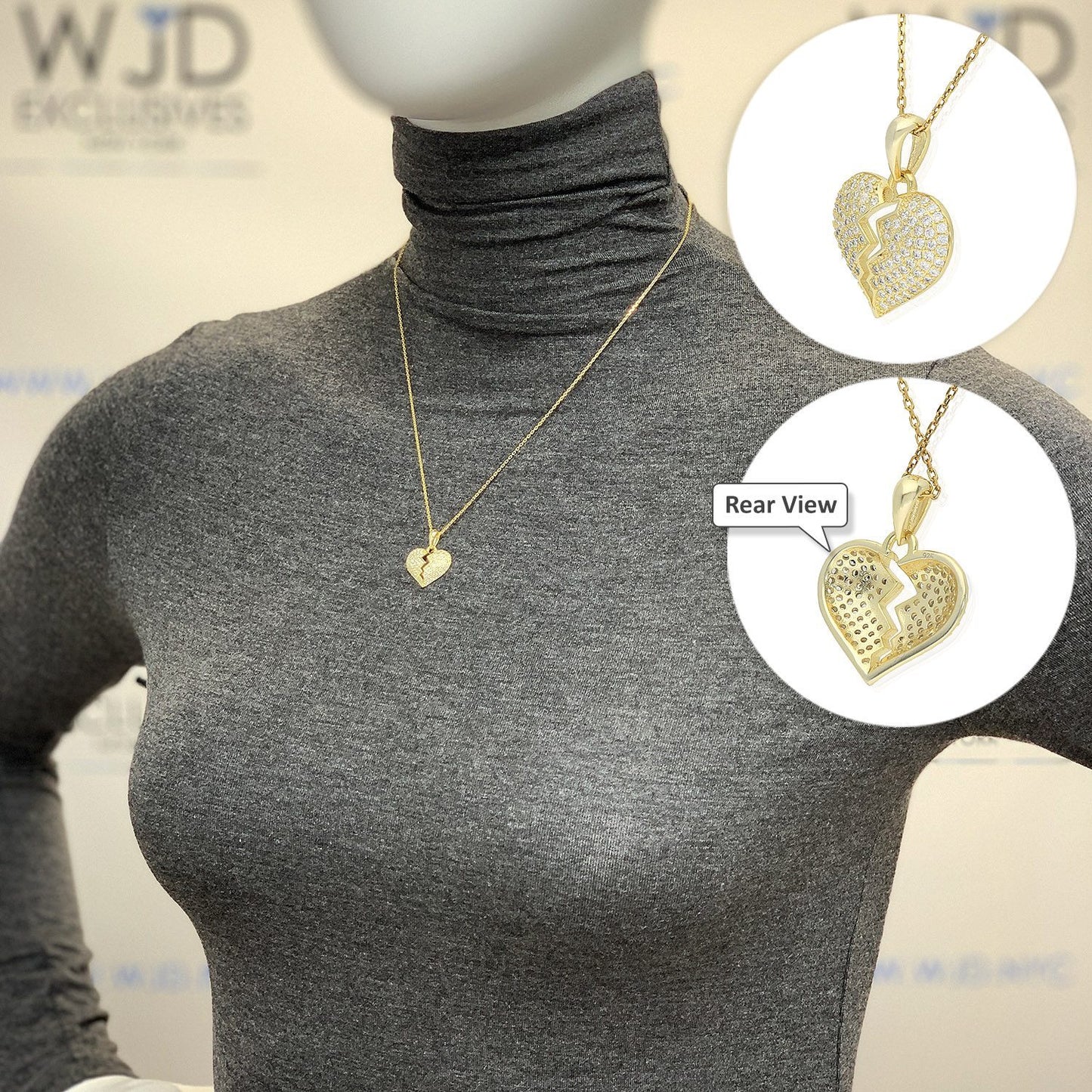 Yellow Gold Over Silver Created White Sapphire Broken Heart Pendant Necklace 18"