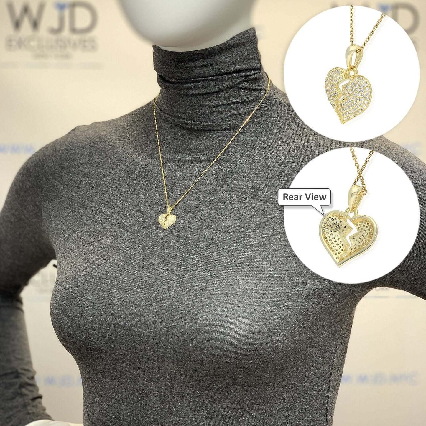 Yellow Gold Over Silver Created White Sapphire Broken Heart Pendant Necklace 18"